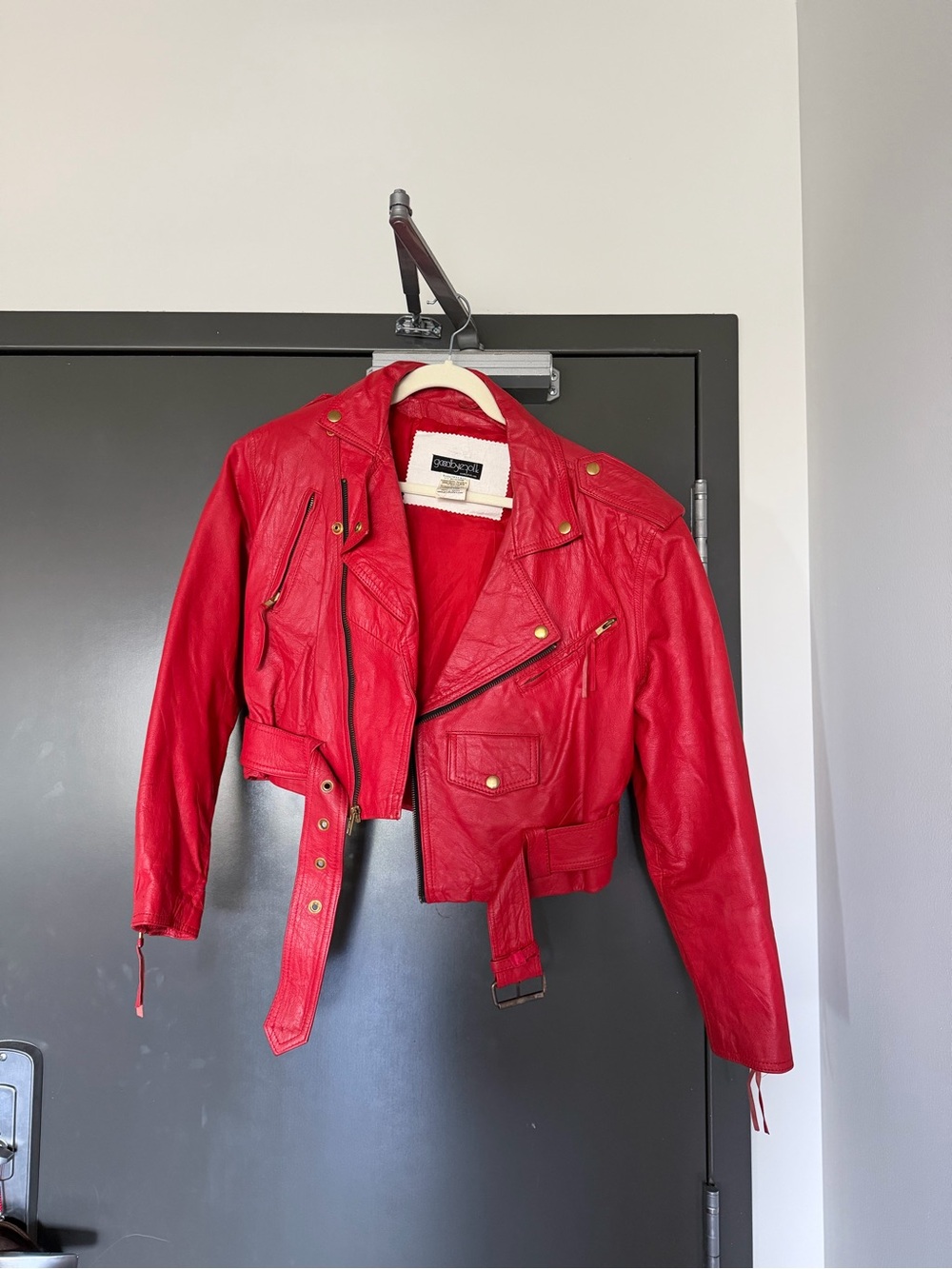 Red Moto Crop Leather Jacket from CDMX